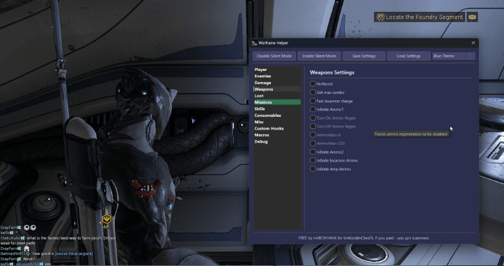 WarframeHelper - Бесплатный интернал чит на Варфрейм